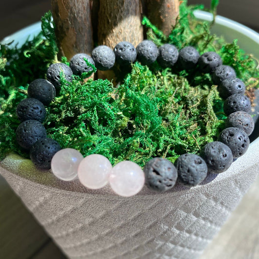 Rose Quartz with Lava Beads Bracelet